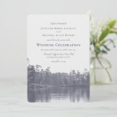 idyllische Seenlandschaft Blau-graue Hochzeit Einladung (Stehend Vorderseite)