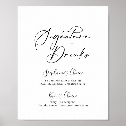 Idyllische stylische Kalligrafie-Signaturgetränke Poster (Vorne)