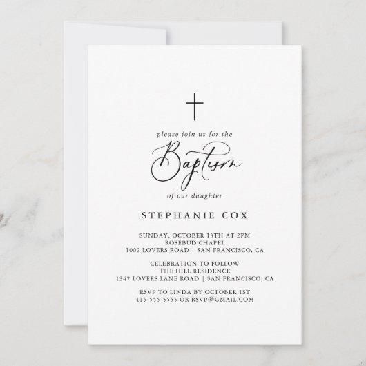 Idyllische stylische Kalligrafie-Taufe Einladung (Vorderseite)