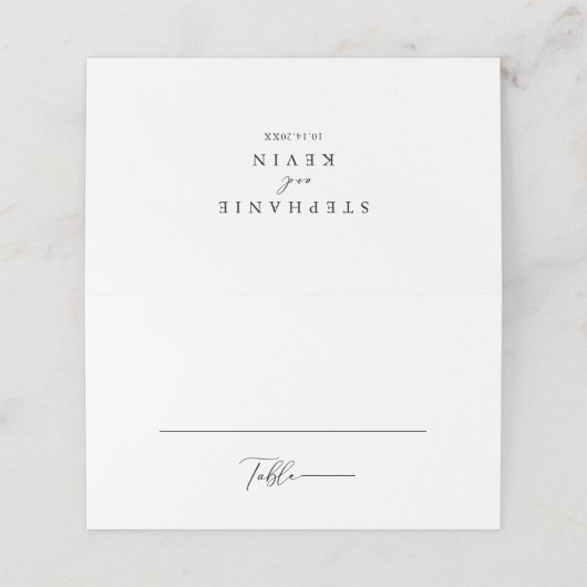 Idyllische stylische Kalligraphie-Hochzeit Platzkarte (Außenseite Aufgefaltet)
