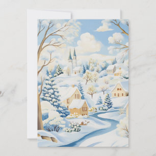 Idyllische Winter Village Scene Holiday Card Feiertagskarte