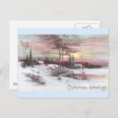 Idyllische Winterlandschaft mit rosa Sonnenunterga Postkarte (Vorne/Hinten)