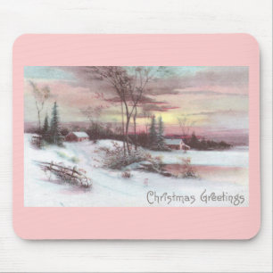 Idyllische Winterlandschaft mit rosafarbenem Sonne Mousepad
