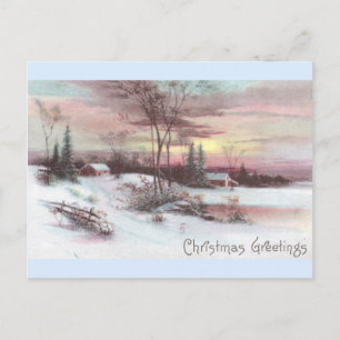 Idyllische Winterlandschaft mit rosafarbenem Sonne Postkarte
