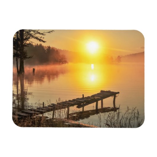 Idyllischer Sonnenaufgang | Misty Mountain Lake, B Magnet (Horizontal)