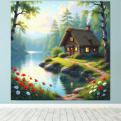 Idyllisches Haus am See im Wald Leinwanddruck (Insitu (Holzboden))