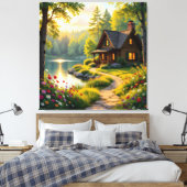 Idyllisches Haus am See im Wald Leinwanddruck (Insitu (Schlafzimmer))