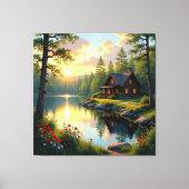 Idyllisches Haus am See im Wald Leinwanddruck (Vorderseite)