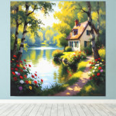 Idyllisches Haus am See im Wald Leinwanddruck (Insitu (Holzboden))