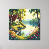 Idyllisches Haus am See im Wald Leinwanddruck (Vorderseite)
