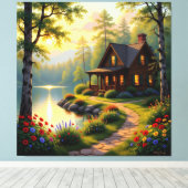 Idyllisches Haus am See im Wald Leinwanddruck (Insitu (Holzboden))