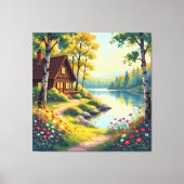 Idyllisches Haus am See im Wald Leinwanddruck (Vorderseite)