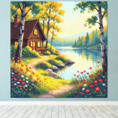 Idyllisches Haus am See im Wald Leinwanddruck (Insitu (Holzboden))