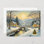 Idyllisches Weihnachtsdorf mit Fluss und Brücke Postkarte (Vorne/Hinten)