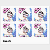 :ies Day of the Dead Sugar Skull Girl Quadratischer Aufkleber (Blatt)