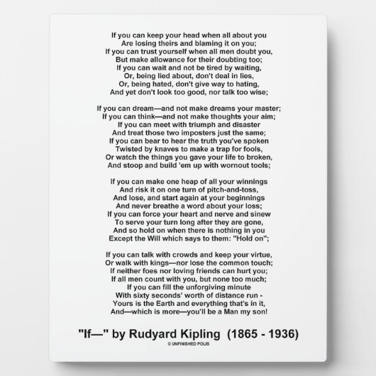 If- Gedicht von Rudyard Kipling (kein Kipling-Bild Fotoplatte (Vorderseite)