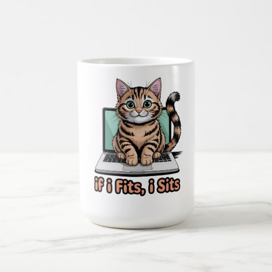 If I Fits I Sits Funny Cat Meme Laptop Worker Gift Kaffeetasse (Mittel)