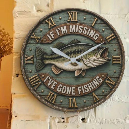  If I'm Missing I've Gone Fishing Fisherman Gift Große Wanduhr