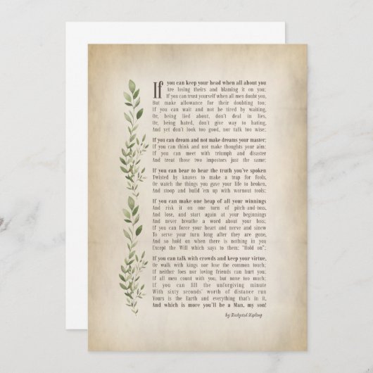 IF, Inspiriertes Gedicht von Rudyard Kipling Einladung (Vorne/Hinten)