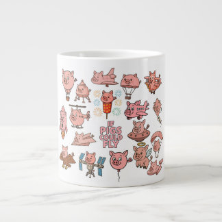 "If Pigs Could Fly" Cute Cartoon Pig Sky Design Jumbo-Tasse