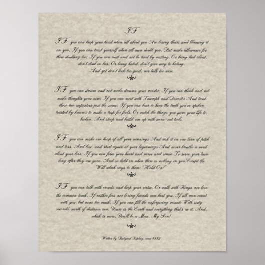 IF Zitat von Rudyard Kipling 1895 auf Pergament Poster (Vorne)