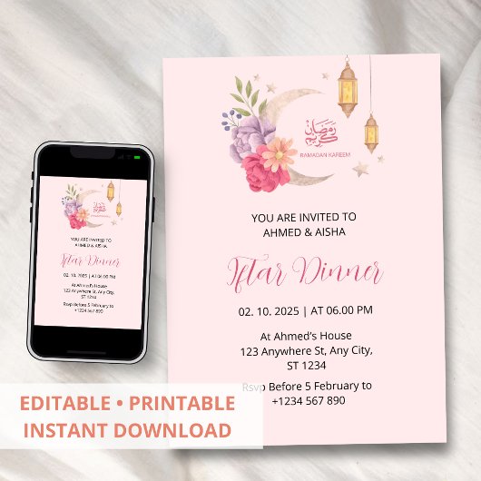 Iftar Abendessen Einladung Rmadan Rosa mit Mond
