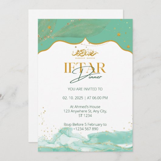 Iftar Dinner Einladung Rmadan Aquarell grün (Vorne/Hinten)