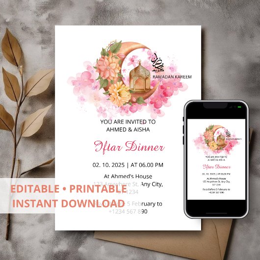 Iftar Dinner Einladung Rmadan Aquarellpinke