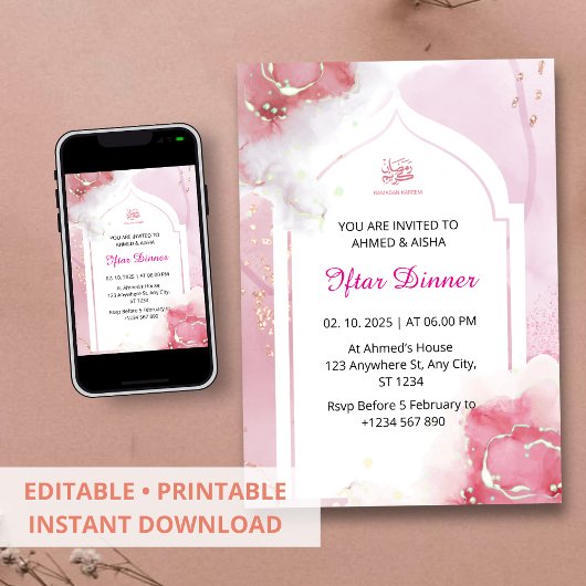 Iftar Dinner Einladung Rmadan Aquarellpinke