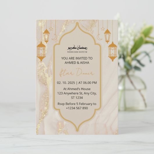 Iftar Dinner Einladung Rmadan Gold Marmor (Stehend Vorderseite)
