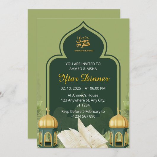 Iftar Dinner Einladung Rmadan grüne Moschee (Vorne/Hinten)
