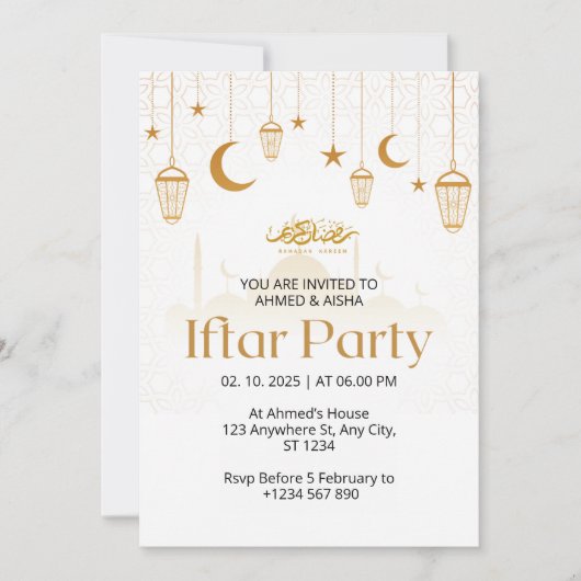 Iftar Dinner Einladung Rmadan Lentern und Moschee (Vorderseite)
