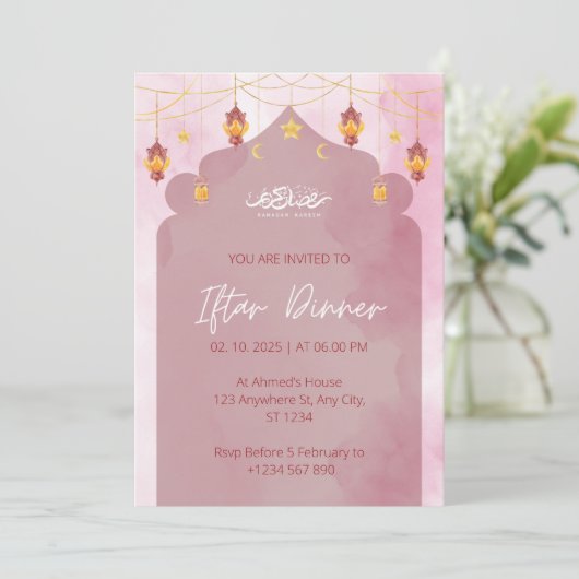 Iftar Dinner Einladung Rmadan rosa Moschee (Stehend Vorderseite)