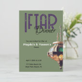 Iftar Dinner Invitation Lantern Green Purple Einladung (Stehend Vorderseite)