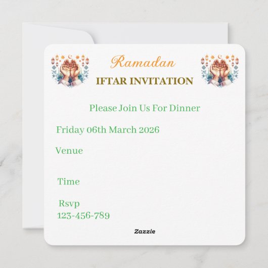 Iftar Dinner Invitations Feiertagskarte (Rückseite)