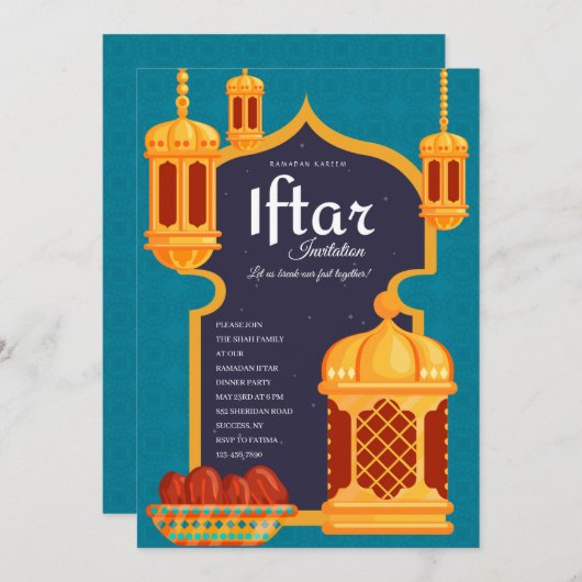 Iftar Lanterns Dinner Party Einladung (Vorne/Hinten)