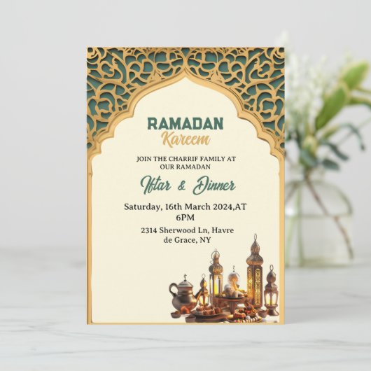 Iftar Party Ramadan Dinner 2025 Einladung (Stehend Vorderseite)