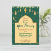 Iftar Ramadan Einladung Elegant Grün, Gold, Mond (Stehend Vorderseite)