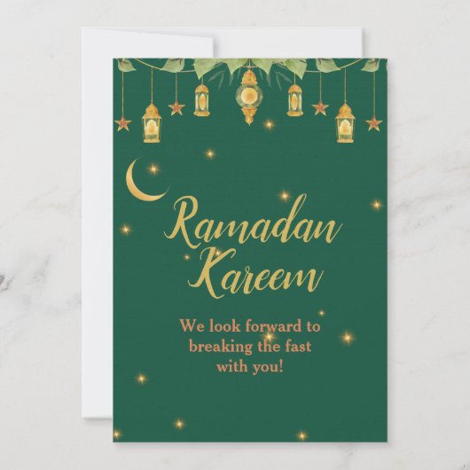 Iftar Ramadan Einladung Elegant Grün, Gold, Mond (Rückseite)