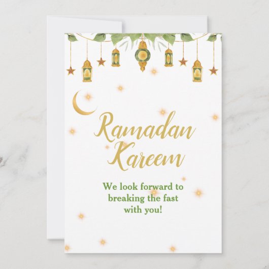 Iftar Ramadan Einladung Elegant White/Gold/Green (Rückseite)