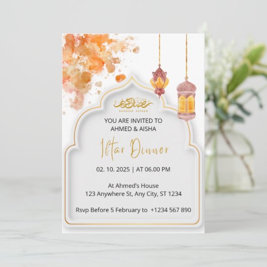 Iftes Abendessen Einladung Rmadan Orangenfarbe (Stehend Vorderseite)