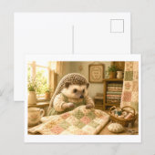 Igel als Quilter Postkarte (Vorne/Hinten)