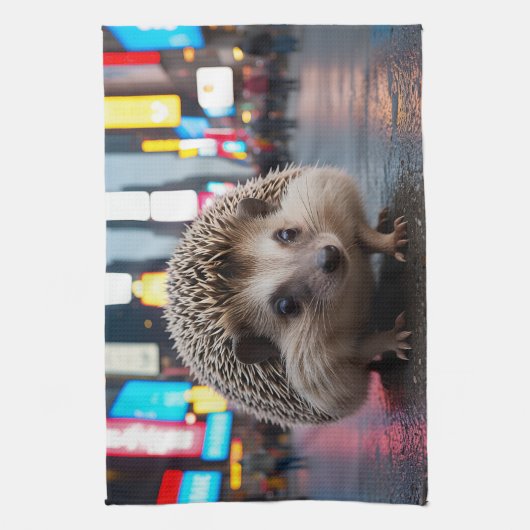 Igel am Times Square Geschirrtuch (Vertikal)