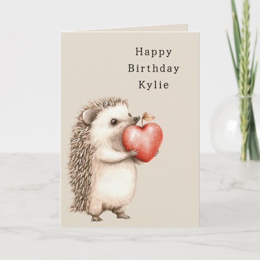 Igel Apple Heart Birthday Karte (Vorderseite)