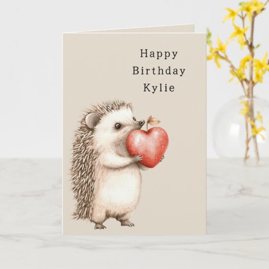 Igel Apple Heart Birthday Karte (Gelbe Blume)