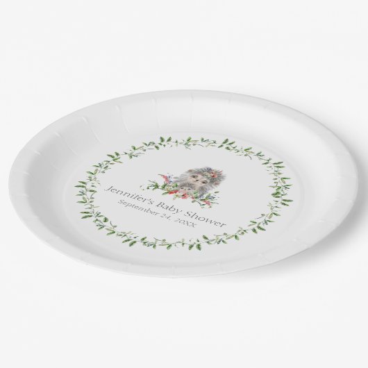 Igel Aquarellblume Personalisiert Pappteller (Schrägansicht)