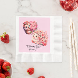 Igel-Baby-Shower-Servietten für Mädchen | Süß Rosa Serviette