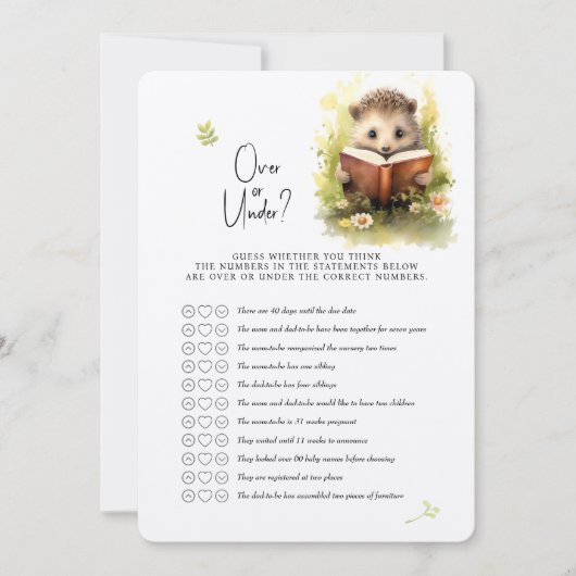 Igel Baby Shower Spiel über oder unter? Einladung (Vorderseite)