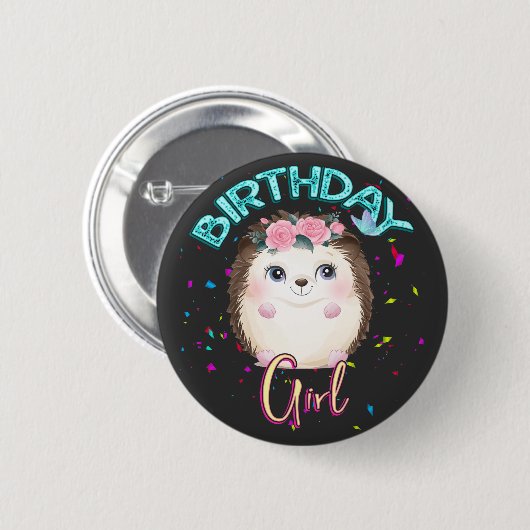 Igel Birthday Girl Party Geschenke Button (Vorne & Hinten)