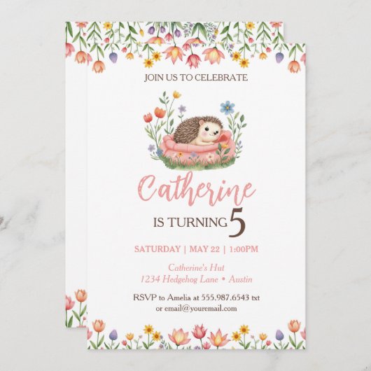 Igel Birthday Süße Tier Einladung (Vorne/Hinten)